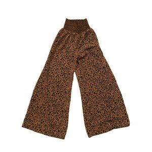 Leopard Print Smocked Waist Wide-Leg Pants